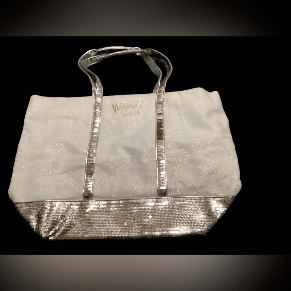 Victoria’s Secret white and cream sequin tote. NWOT